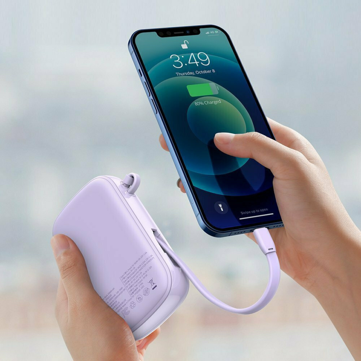 Baseus Qpow Lightning Digital Display Power Bank 20000mAh 20W με 3 Θύρες USB A και Θύρα USB C Μωβ 5