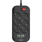 Ldnio Πολύπριζο Ασφαλείας 6 Θέσεων με Διακόπτη, 4 USB και Καλώδιο 2m Μαύρο SE6403