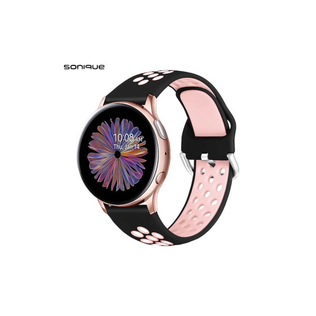 Λουράκι Σιλικόνης Universal Soft Band Sonique 22mm για Samsung Huawei Amazfit Xiaomi Honor Μαυρο ροζ