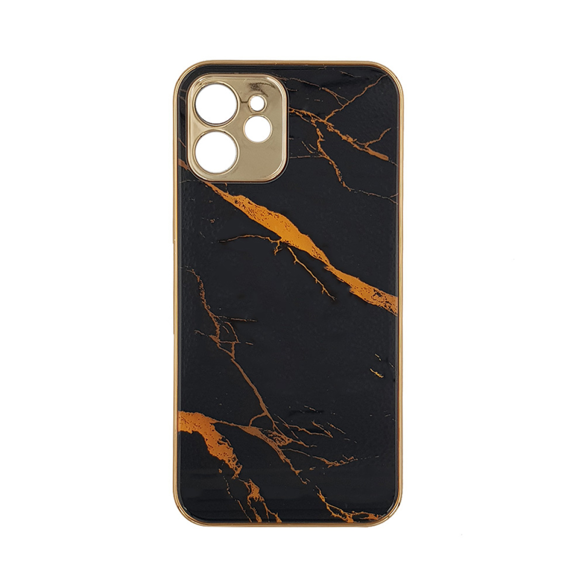 GKK Electroplate Marble Glass Case Apple iPhone 12 Μαύρο