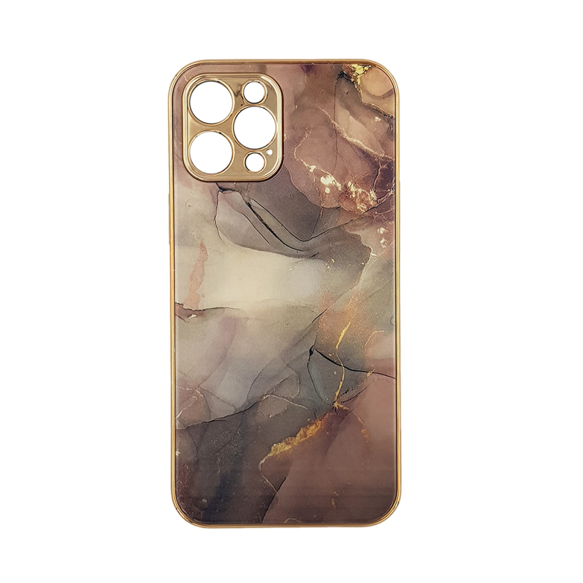 GKK Electroplate Marble Glass Case Apple iPhone 12 Μαύρο μπεζ