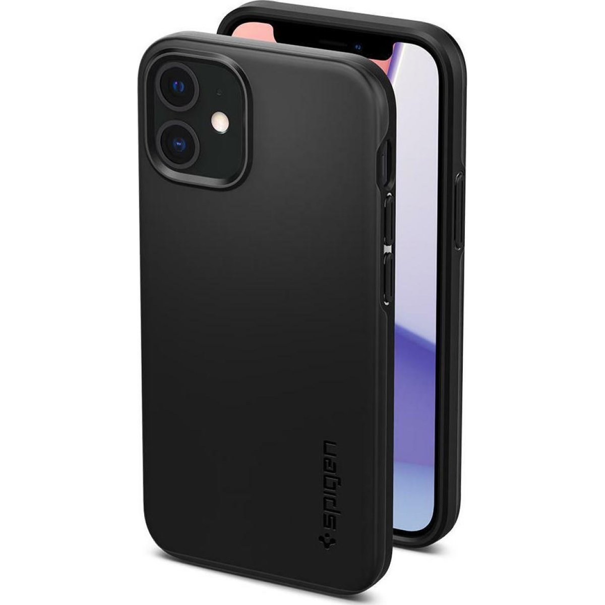 Θήκη Σιλικόνης Spigen Thin Fit Back Cover για iPhone 12 Mini Μαύρο 5