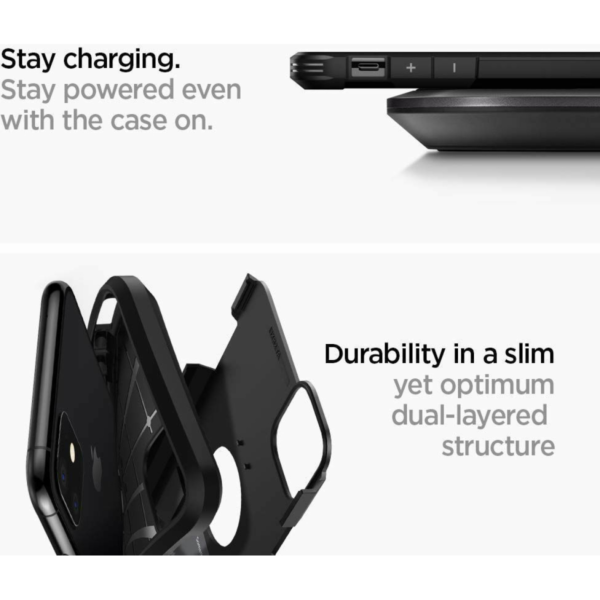 Θήκη Σιλικόνης Spigen Tough Armor Back Cover για iPhone 11 Μαύρο Ματ 6