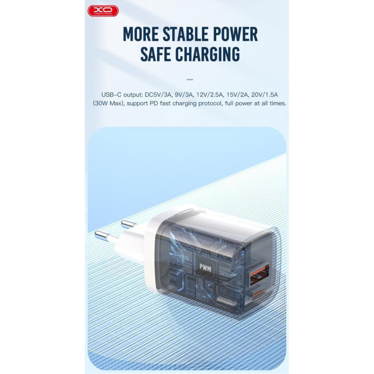 XO Φορτιστής Χωρίς Καλώδιο με Θύρα USB A και Θύρα USB C 30W Power Delivery Λευκός L96 6