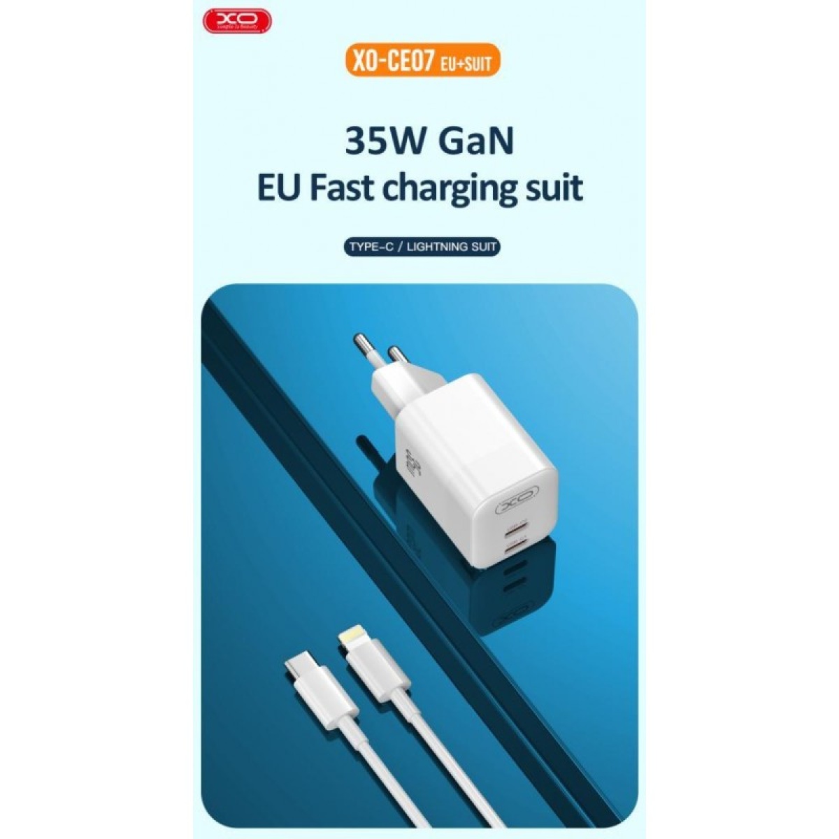 Φορτιστής Τοίχου XO CE07 35W Mε 2 Θύρες USB Type C 3