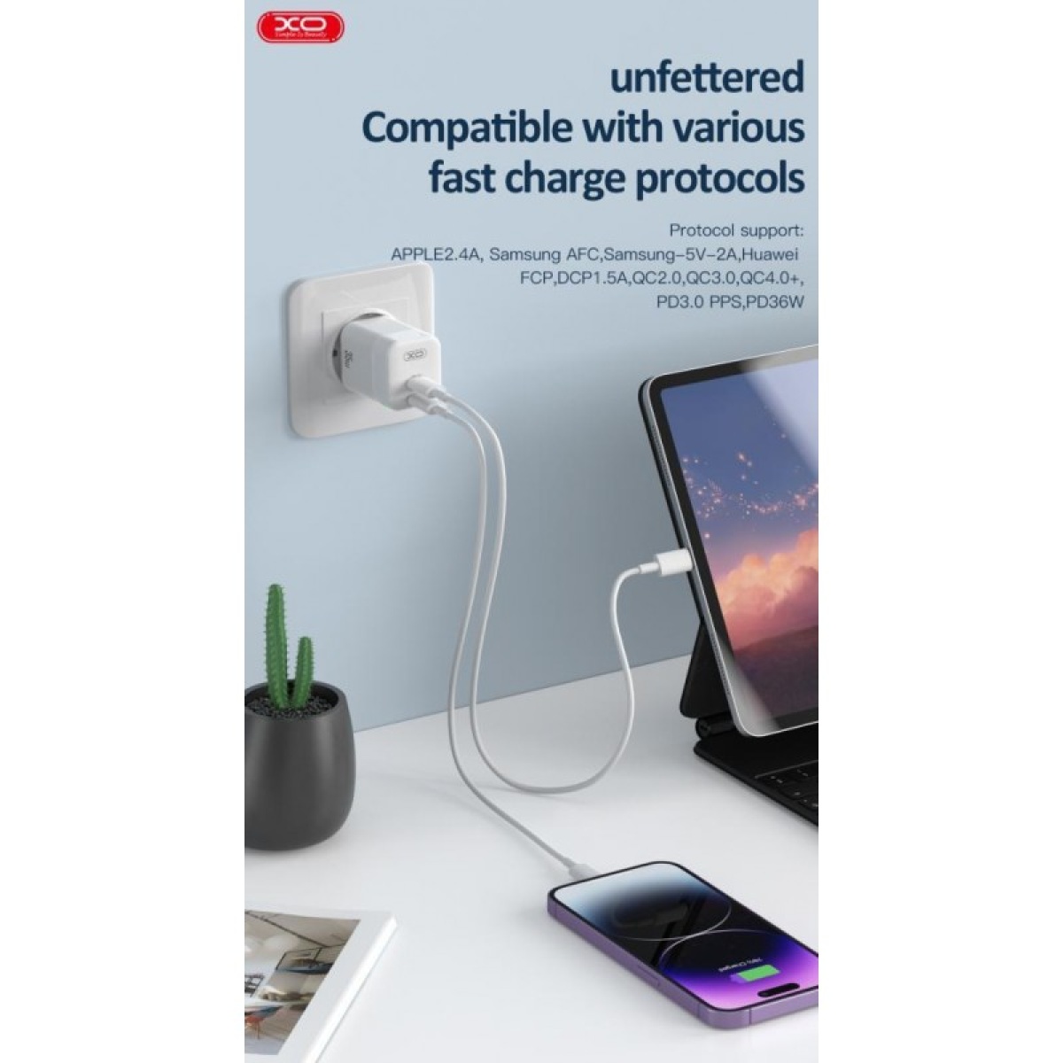 Φορτιστής Τοίχου XO CE07 35W Mε 2 Θύρες USB Type C 4