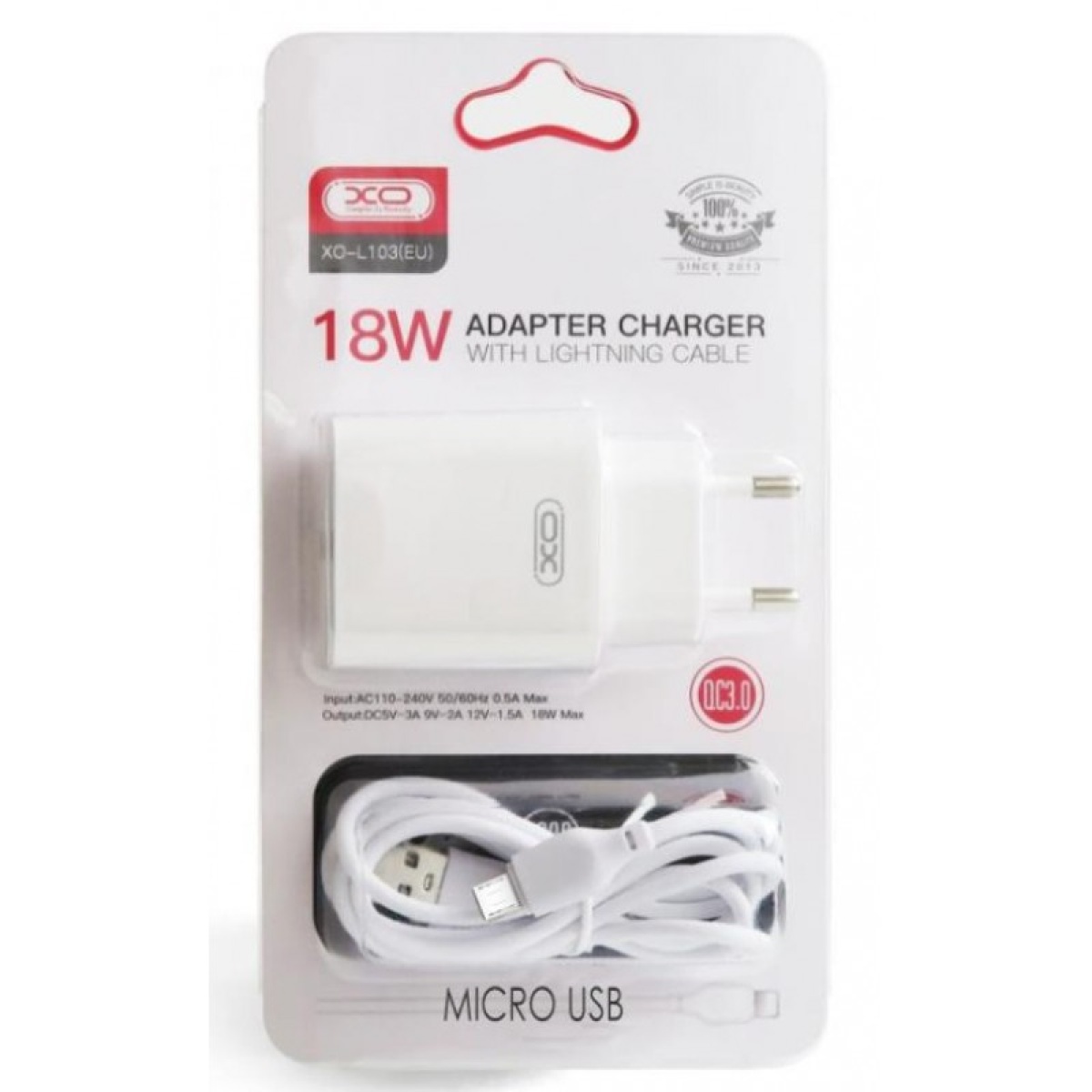 Φορτιστής Τοίχου XO L103 Φορτιστης Qc3.0 18W Με Καλώδιο Micro Usb