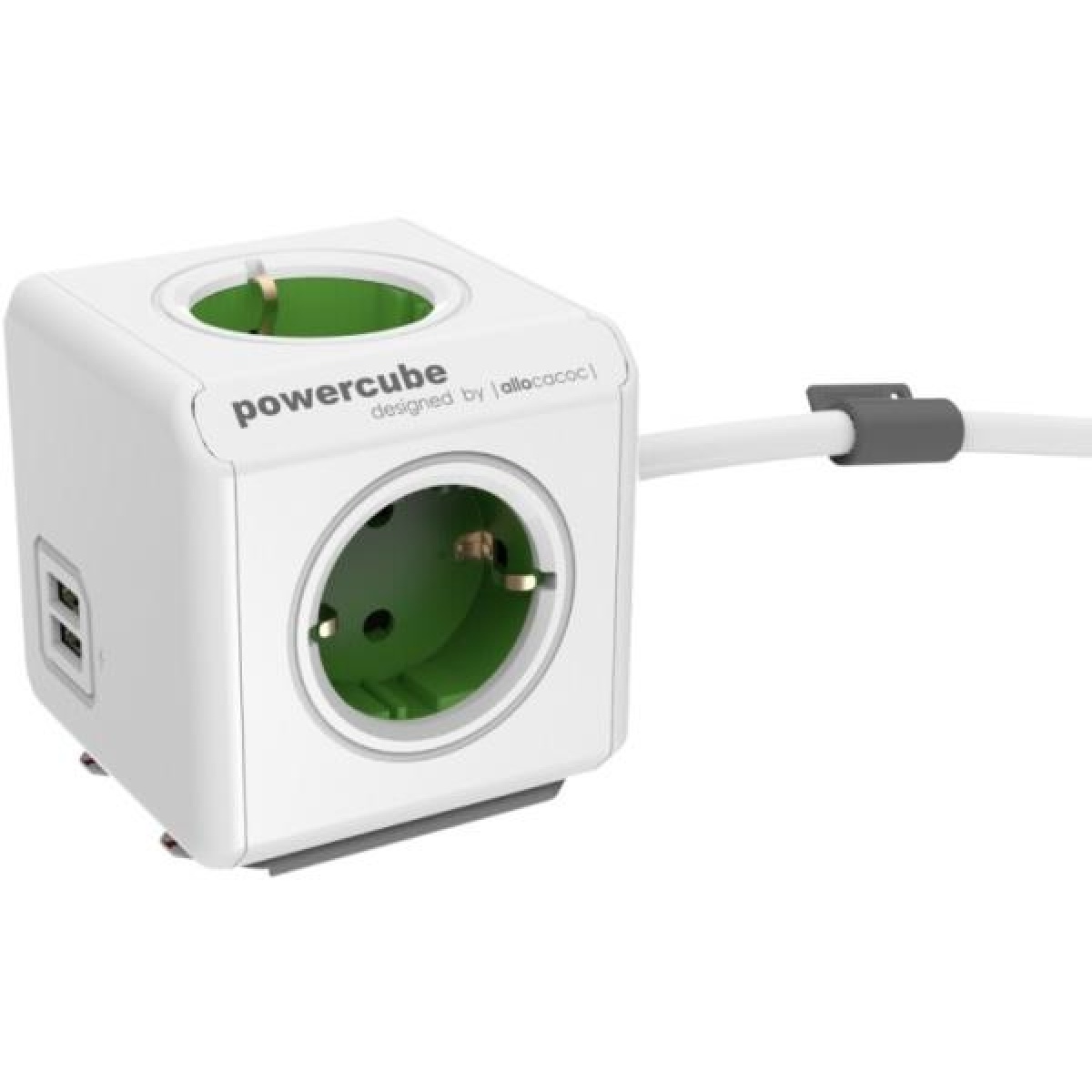 ALLOCACOC POWERCUBE EXTENDED USB GREEN 4 ΠΡΙΖΕΣ 2 USB ΚΑΛΩΔΙΟ 1.5Μ